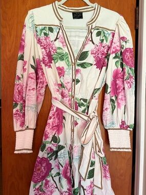 Floral Pink Belted Mini Dress with Puff Sleeves